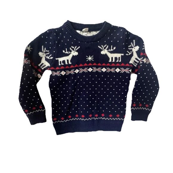 VTG Reindeer Fair-isle Holiday Navy Toddler 3T  Sweater Redodeco 100%Cotton - Picture 1 of 16